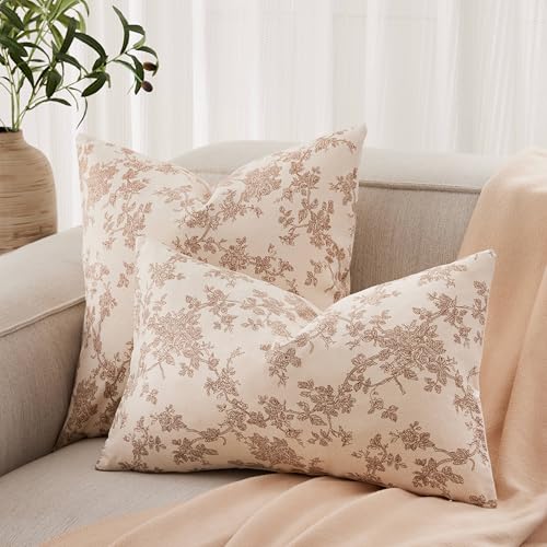 YZJZEDS 100% Cotton French Pastoral Lumbar Throw Pillow Covers Set of 2, 12x20 Inch Brown Farmhouse Decorative Cushion Cov...