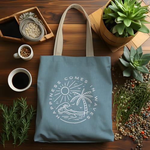 Lacosu Coastal Canvas Tote Bags for Women - Beach Vacation Gifts, Reusable Grocery & Shopping Bags