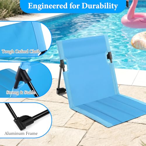 3 Pack Portable Poolside Chairs, Foldable Beach Chairs for Adults, Lightweight Legless Ground Seat with Carry Bag, Small B...