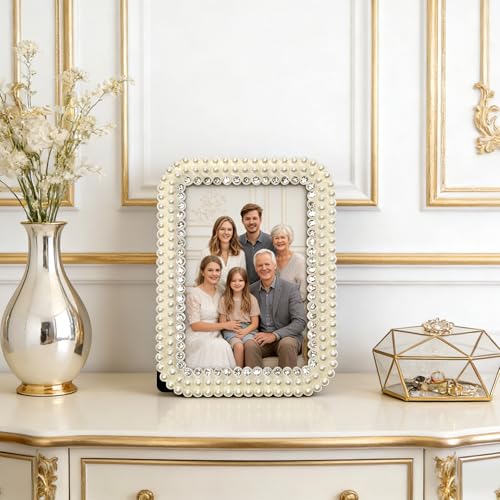 LAST HOE DOWN Pearl and Crystal Photo Frame, 4x6 Inch, Decorative Picture Frame，Tabletop Display (white1)