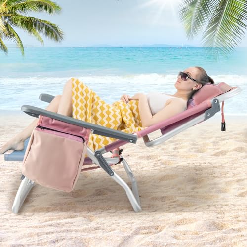 Tangkula Set of 2 Backpack Beach Chair, 5-Position Lay Flat Beach Chairs with Cooler Bag, 2 Cup Holders, Towel Bar, Lightw...