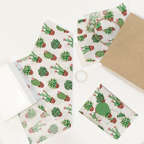 Succulent Printed Tissue Paper for Gift Bags or Boxes and Wrapping - Bulk Cactus Decorative Art Tissue Paper for Packaging...