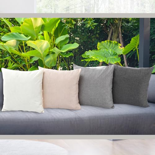 Mindsoft Set of 4 18" x 18" Boho Farmhouse Throw Pillow Covers, Imitation Linen Cushion Covers with Invisible Zipper for H...