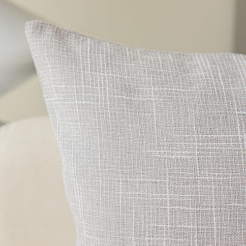 Kevin Textile Decorative Lined Linen Cushion Cover Throw Pillow Case for Bedroom, 24"x24"(61x61cm), Set of 2, Grey White