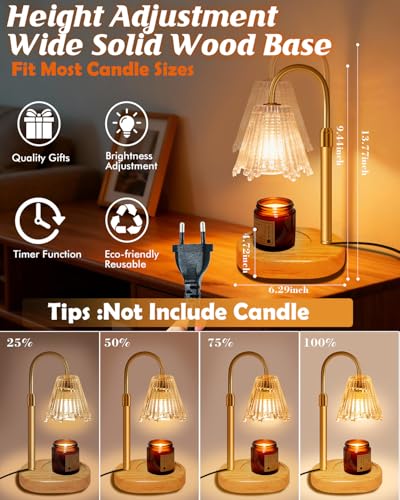 Miisiya RGB Candle Warmer Lamp with Timer, Dimmer Adjustable Height Candle Melt Lamp Gold Flower Wax Warmer for Wax Melt B...