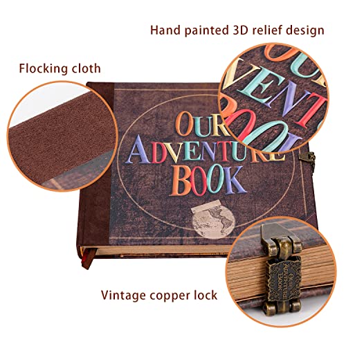 JIMBON Our Adventure Book Scrapbook Photo Album Retro Style Embossed Letter Cover Travel Diary Journal Scrap Book Kit For ...