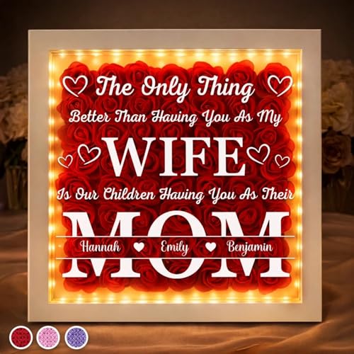 Joy Crafters Custom Flower Shadow Box with Led Light, Personalized Anniversary Wedding Gifts for Wife, The Only Thing Bett...