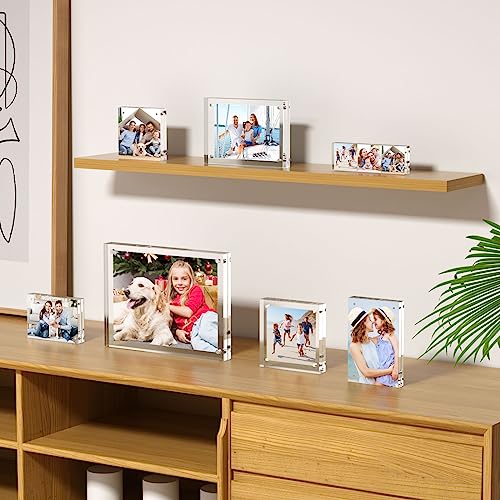 AITEE 4x6 Acrylic Picture Frames 3 Pack, 20% Thicker Block, Clear Picture Frames Freestanding Double Sided Magnetic Acryli...