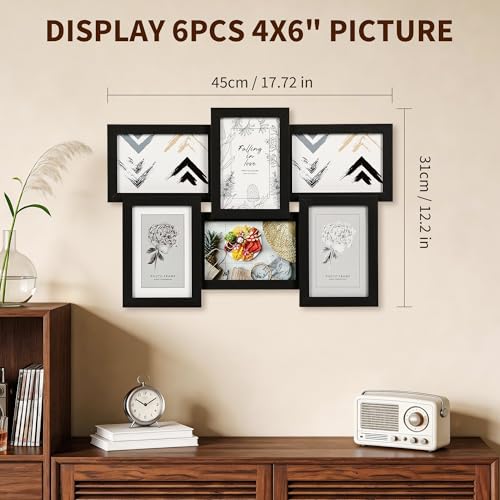 IDEALHOUSE 4x6 Picture Frames Collage Wall Decor, 6-Pack Photo Collage Frame, Multi Picture Frame Set with Glass Front