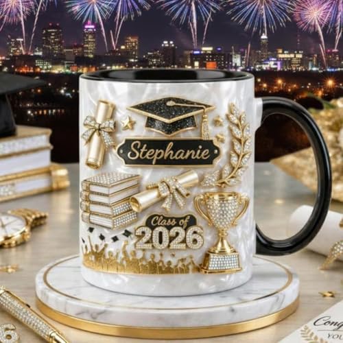 UrbanNEST Custom Name Graduation 3D Effect Coffee Mug, Grads Gift For Daughter From Mom Dad, Class Of 2026, Graduation Mug...