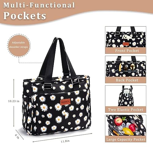 HSHRICH Large Floral Insulated Handbag for Women Work, 12L Leakproof Lunch Cooler Tote with Storage Pocket, Reusable for P...