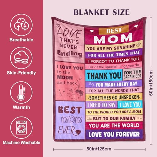 Sruemiul Mothers Day Blanket Gifts for Mom from Daughter & Son - Best Mom Ever Gifts - Presents for Moms - Mothers Day Bir...