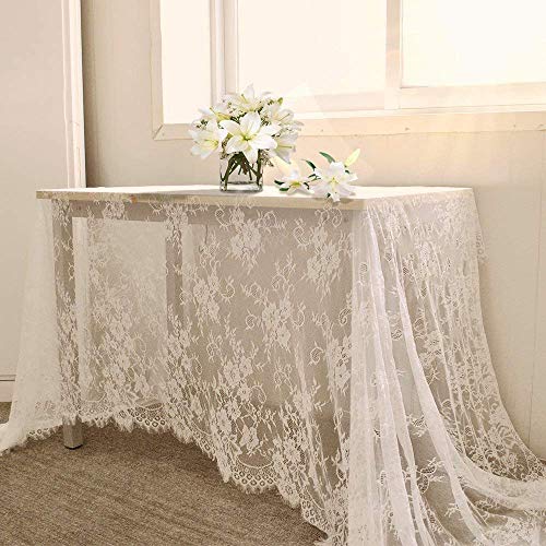 B-COOL White Lace Tablecloth 60 X120 Inches Rectangle Vintage Embroidered Bridal Wedding Tablecloths Sheer Overlay for Rus...