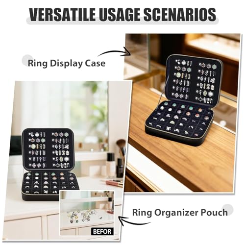 Luxury Velvet Ring Storage Organizer Case, Leather Ring Holder for Women/ Girls/ Mothers/ Wife, Portable Jewelry Display B...