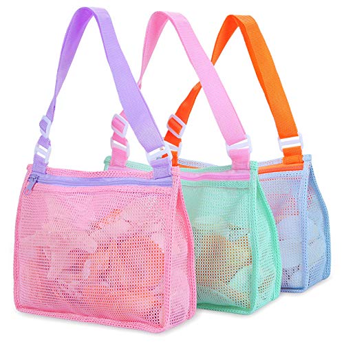 Tagitary Beach Toy Mesh Beach Bag Kids Shell Collecting Bag Beach Sand Toy Seashell Bags Swimming Accessories for Boys and...