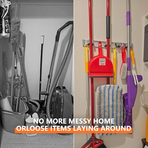 reliahom Adjustable Broom Holder Wall Mount, Mop Storage Tool Racks, Broom Hanger Tool Organizer for Garage, Kitchen, Gard...