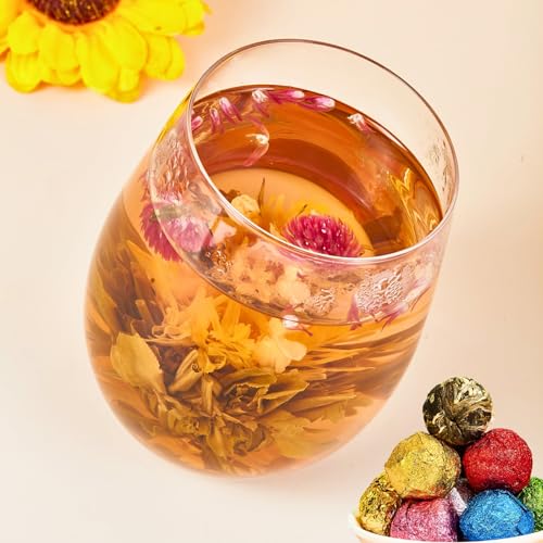 10 Assorted Blooming Flower Tea Balls Gift Set| Handmade Herbal Flowering Tea Balls Variety Individual Packing| Blooming G...