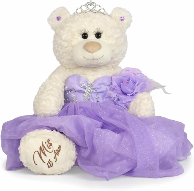 Kinnex Collections by Amanda Large 20” Quinceañera Teddy Bear Centerpiece – Elegant Dress, Oversized Keepsake Gift for 15 ...