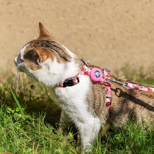 Cat Harness and Leash Escape Proof for Walking Travel Outdoor - Cute Strawberry Nylon Adjustable Cute Cat Harness Leash Se...