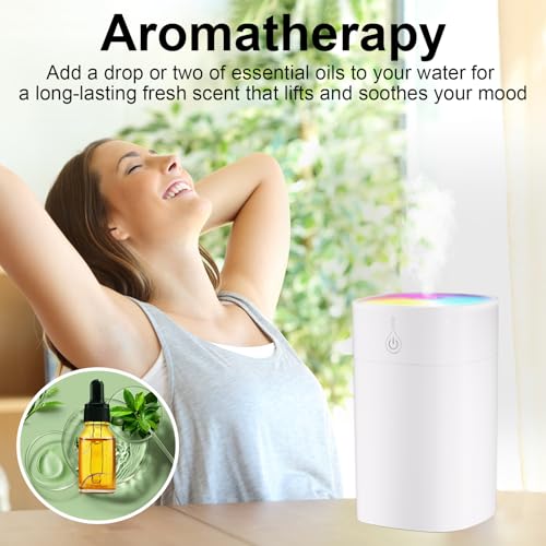 400ml Small Diffuser - Small Oil Diffuser for Desk, Portable Mini Humidifier Aromatherapy Diffusers with 2 Spray Modes, Wa...