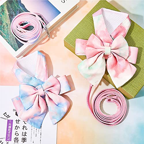 2 Sets Bow Tie Small Dog Harness and Leash Set Cute Dog Puppy Harness Adjustable Soft Mesh Dog Vest for Puppies Cat Pet Wa...