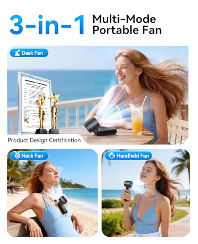 KIMMOO 3-in-1 Portable Handheld Turbo Fan-100 Speeds,Powerful 20000 RPM, 12Hrs Cooling, LED Display, 120° Rotation, USB Re...