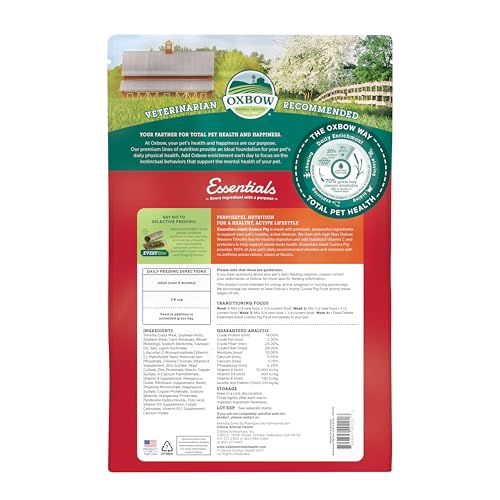 Oxbow Essentials Guinea Pig Food, Adult Guinea Pig, Made with Oxbow Timothy Hay, Pet Food Pellets with Vitamin C, Small An...