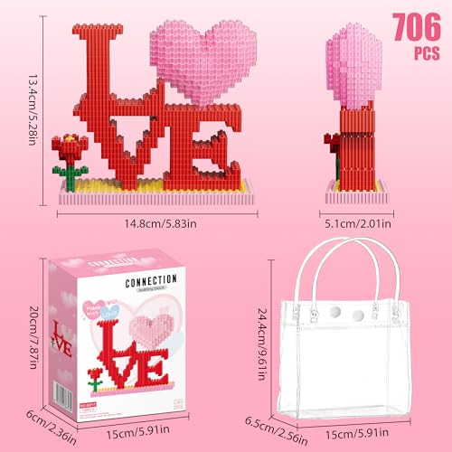 Romantic Love Shaped Building Set, Heart Ornament Building Toy Kit, Flowers Micro Building Blocks - Valentine's Day Gifts ...
