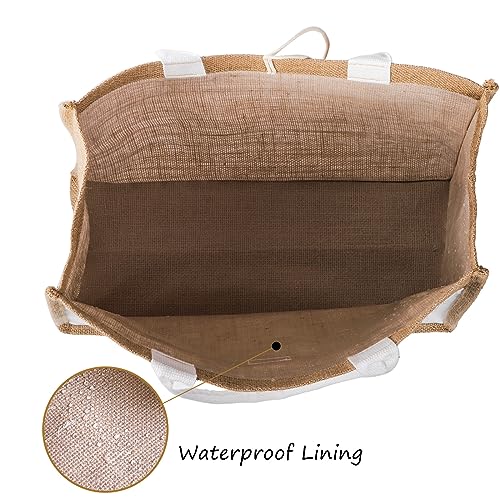 ZOOFOX 6 Pack Jute Tote Bags, 16.5"x 13"x 7" Large Burlap Tote Bag with Handles, Beach Bag for Women, Grocery Bridesmaid B...