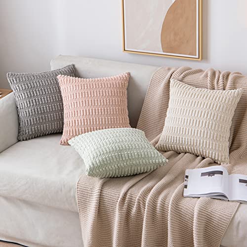 MIULEE Pack of 2 Corduroy Decorative Throw Pillow Covers 18x18 Inch Soft Boho Striped Pillow Covers Modern Farmhouse Home ...