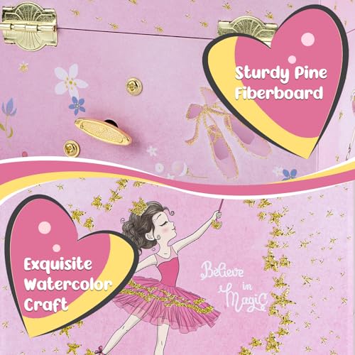 Taduoduo Girls' Musical Jewelry Box Organizer with Jewelry Set - glittering pink Spinning Ballerina Theme, Swan Lake Tune...