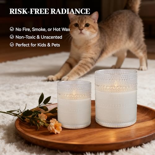 Velsyn Dotted Glass Flameless Candles with Remote Timer, Real Wax Battery Operated LED Pillar Candles with 3D Flickering F...