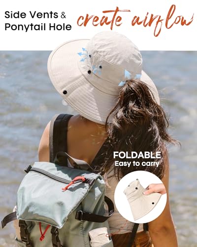 FURTALK Sun Hats for Women with Ponytail Hole Wide Brim Beach Bucket Hat UPF 50+ Fishing Hiking Outdoor Hats