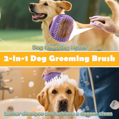 2-in-1 Dog Bath Brush for Grooming & Massage - Pet Silicone Brush for Long & Short Haired Dogs and Cats, Dog Scrubber for ...