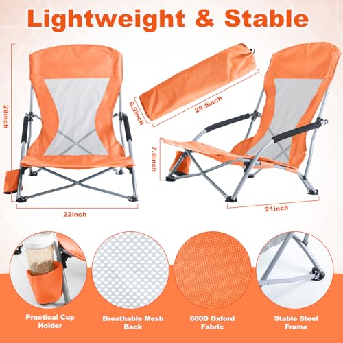 Huwena 2 Pack Beach Chairs with Umbrella for Adults, Low Folding Chair Set, Adjustable Detachable Umbrella, Lightweight Po...
