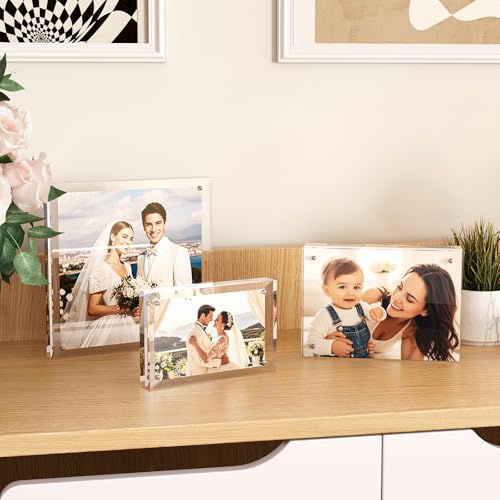 Egofine 4x6 Acrylic Frames 6 Pack, 20mm Thicker Frameless Clear Picture Frames, Double Sided Magnetic Picture Frames, Free...