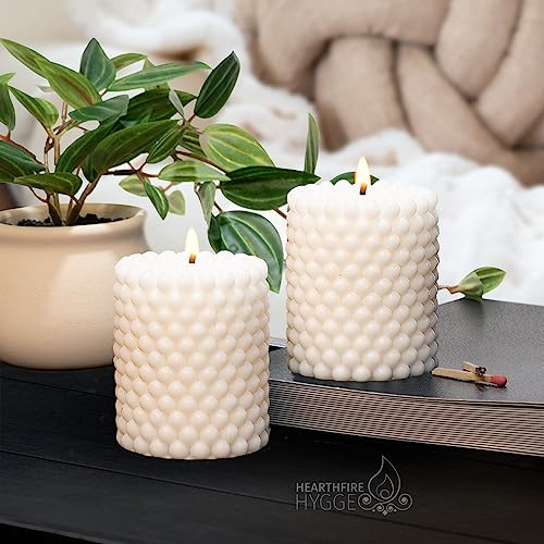 Hearthfire Hygge Bubble Candle Soy Candle Sets | Unscented White Mini Pillars | 25-Hr Burn Time | Trendy Colored Funky Can...