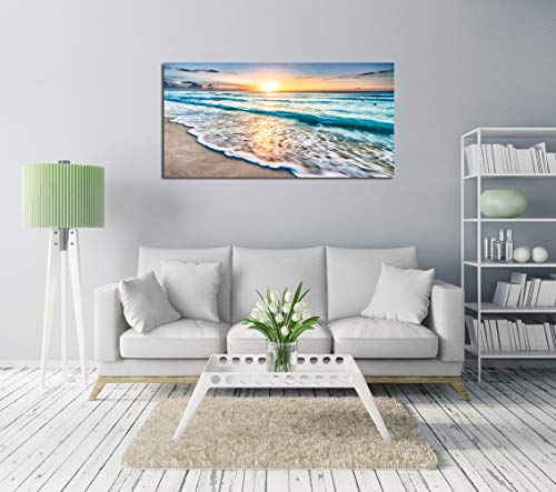 Baisuart S02250 Canvas Prints Wall Art Beach Sunset Ocean Waves Nature Pictures Stretched Canvas Wooden Framed for living ...