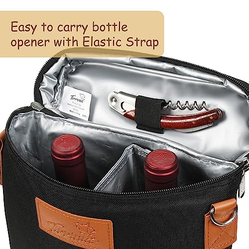 Tirrinia 2 Bottle Leakproof Insulated Wine Tote Carrier Bag - Padded Cooler for Travel, Restaurants, Tasting, Parties, Gre...