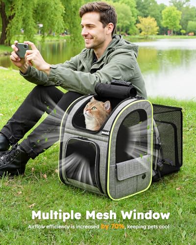 Pecute Cat Backpack Carrier Expandable , Foldable Pet Backpack for Cats & Small Dogs Up to 11lbs, with 4-Side Breathable M...