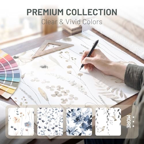 WITHLOC No Hook Shower Curtain with Snap in Liner - Floral Shower Curtain - Fabric Waterproof Inner Liner, Plants Watercol...