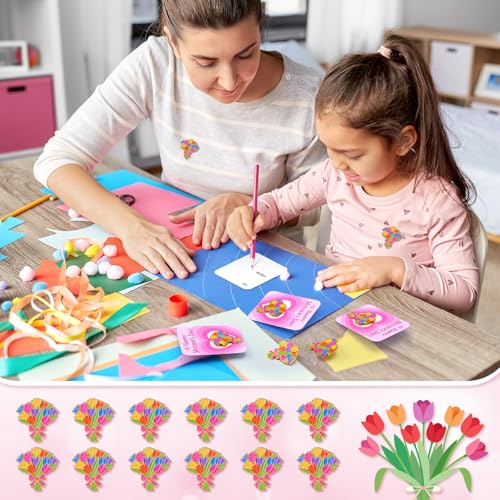 Humyoun 30 Sets Happy Mother's Day Gifts Flower Pins with Cards, Tulip Floral Bouquet Brooch Lapel Enamel Pins Bulk for Mo...
