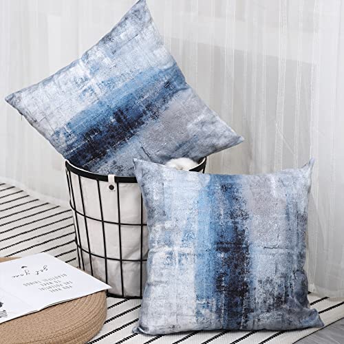Alricc Blue and Grey Abstract Art Artwork Pillow Cover, Gallery Modern Decorative Throw Pillows Cushion Cover for Bedroom ...