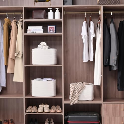 ICERZCZ Storage Baskets for Organizing Shelves, Woven Cotton Rope Bins for Baby Nursery Organization, Book Toy Towel Organ...