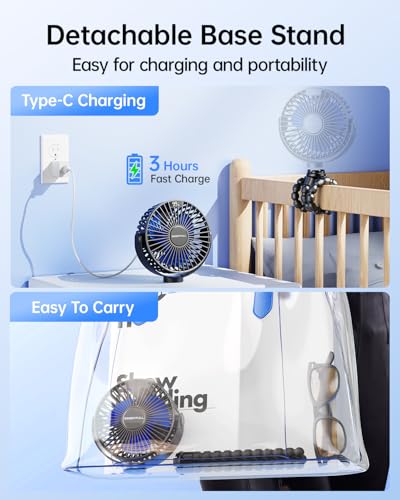 SWEETFULL Portable Stroller Fan with LED Display, 4 Speed Rechargeable Mini Clip On Fan, 360° Rotate Flexible Tripod Bette...