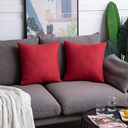 Anickal Red Pillow Covers 20x20 inch for Christmas Day Decor Set of 2 Rustic Linen Holiday Decorative Square Throw Pillow ...