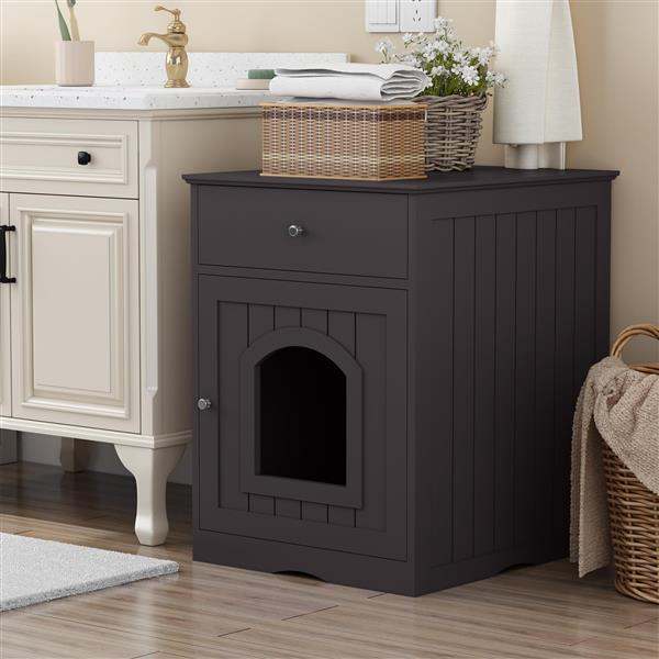 Wooden Pet House Cat Litter Box Enclosure With Drawer, Side Table, Indoor Pet Crate, Cat Home Nightstand Brown