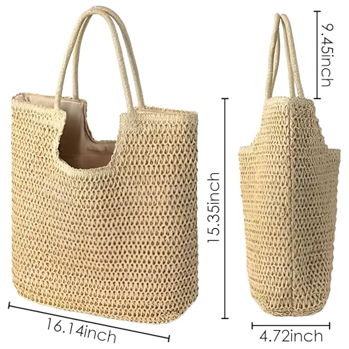 PASDUCHAS Soft Large Straw Beach Bag, Straw Wicker Beach Tote Summer Woven for Women