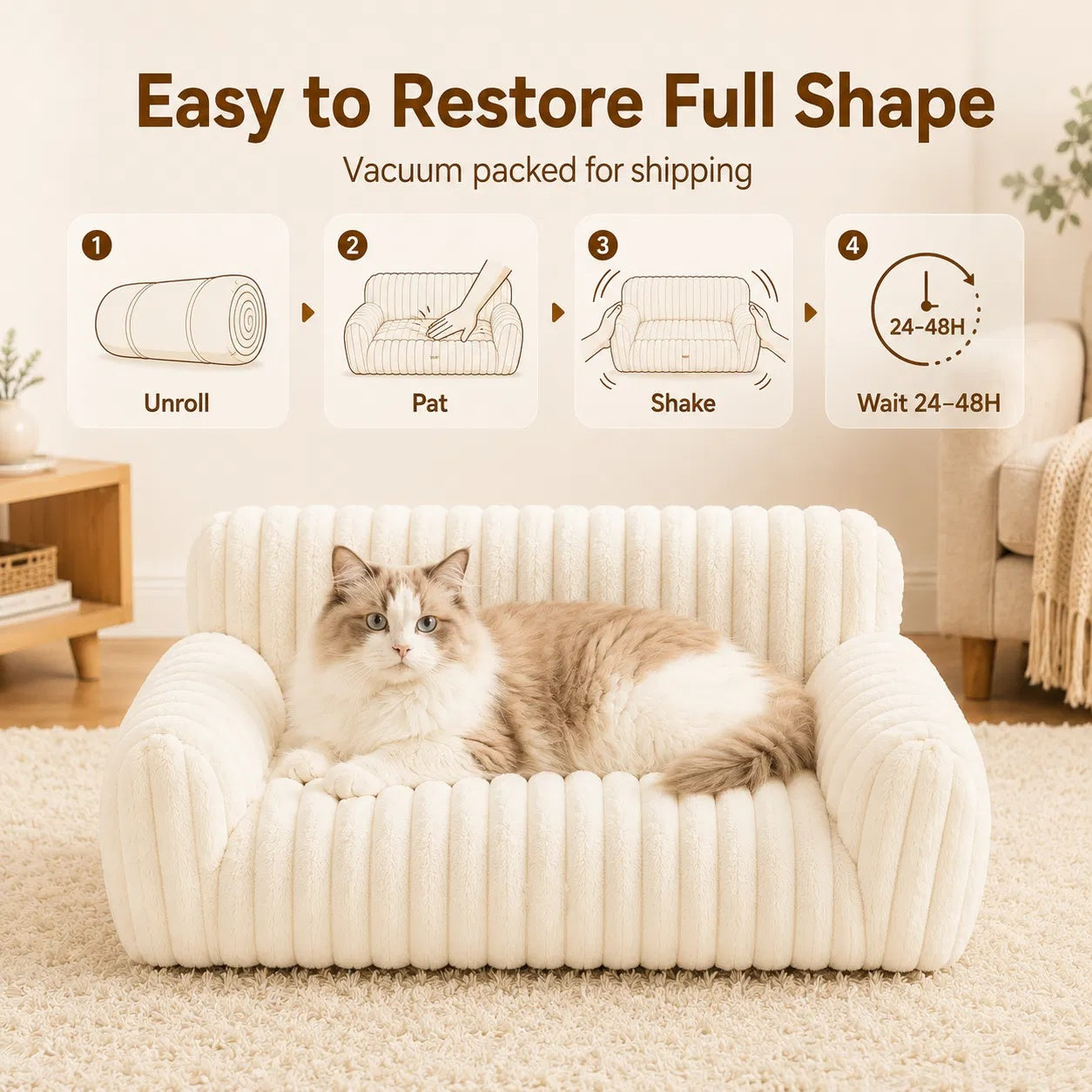 Cute Cat Couch For Pets - Fluffy Cat Beds With Premium Soft Corduroy Fleece, Fuzzy Cats Beds For Indoor Cats With Removable Washable Cover, Supportive Pet Sofa