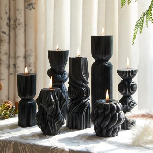 7-Pack Pillar Candles - Soy Wax Handmade Ribbed Candles for Home Decor, Housewarming Gift, Shelf & Table Decor - Aesthetic...